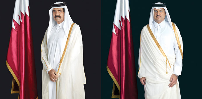 Father His Highness Emir Sheikh Hamad bin Khalifa al-Thani and HH the Emir Sheikh Tamim bin Hamad al-Thani